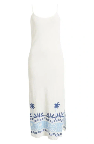 Rip Curl Santorini Border Print Gauze Maxi Slipdress In Blue/ivory