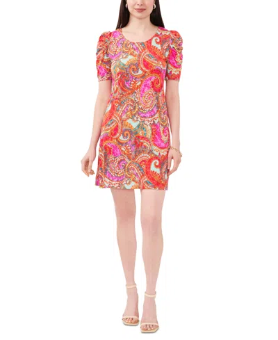 Shop Msk Petite Printed Puff-sleeve A-line Dress In Fuschia,aq