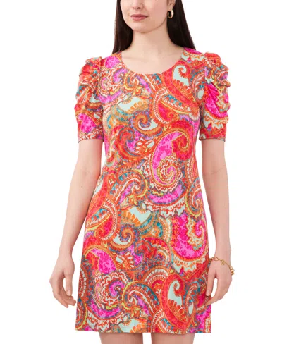 Shop Msk Petite Printed Puff-sleeve A-line Dress In Fuschia,aq
