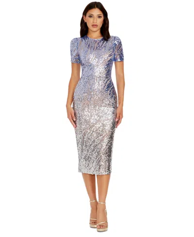 Shop Dress The Population Women's Sequin Midi Dress In Silver Multi