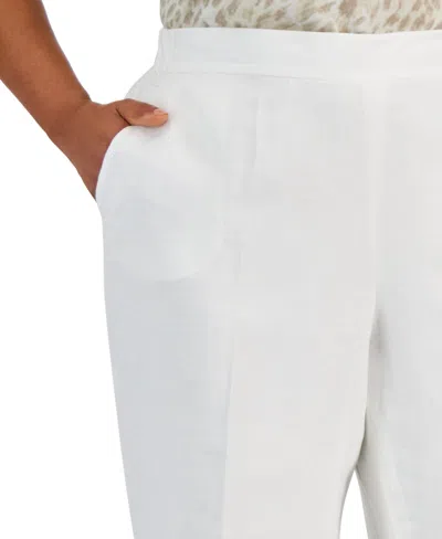 Shop Kasper Plus Size Mid Rise Linen-blend Straight-leg Pull-on Pants In Lily White