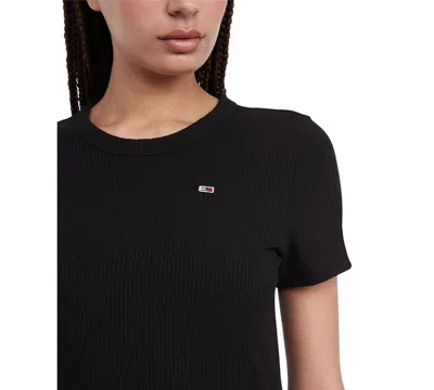 Tommy Jeans Womens Ribbed Polyester Bodycon Dress In Black