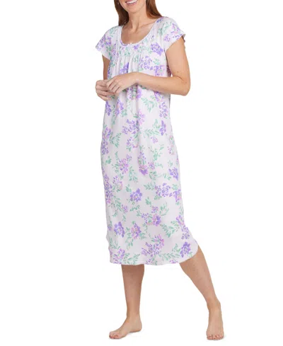 Shop Miss Elaine Women's Floral Short-sleeve Nightgown In Lavender Flowers On White