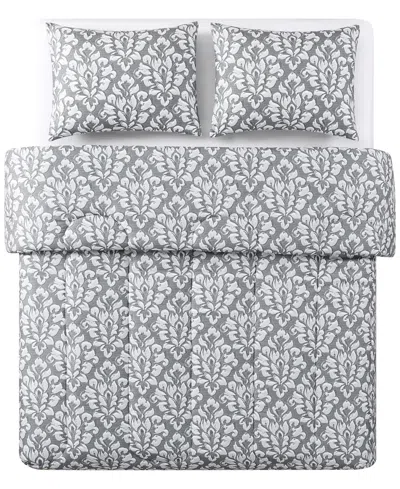 Shop Keeco Brushed Damask 3-pc. Comforter Set In Grey