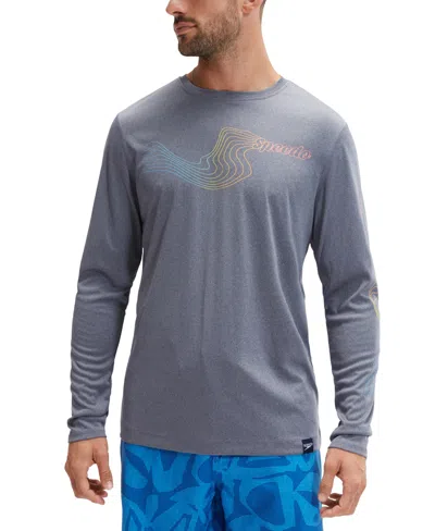 Shop Speedo Men's Long Sleeve Performance Graphic Swim Shirt In Peacoat