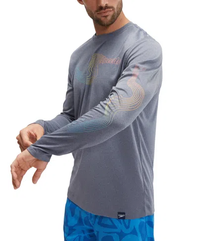 Shop Speedo Men's Long Sleeve Performance Graphic Swim Shirt In Peacoat