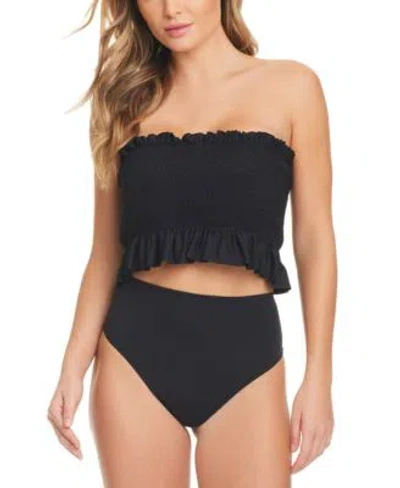 Shop Jessica Simpson Smocked Bikini Top High Waist Bottom In Black