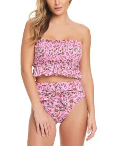Shop Jessica Simpson Smocked Tankini Top Tie Front Bottom In Blossom