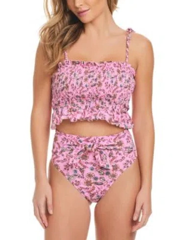 Shop Jessica Simpson Smocked Tankini Top Tie Front Bottom In Blossom