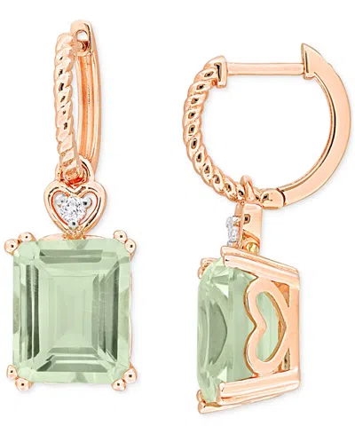 Shop Macy's Green Quartz (6-3/8 Ct. T.w.) & White Topaz (1/20 Ct. T.w.) Heart Dangle Drop Earrings In Rose-plate