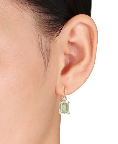 Shop Macy's Green Quartz (6-3/8 Ct. T.w.) & White Topaz (1/20 Ct. T.w.) Heart Dangle Drop Earrings In Rose-plate