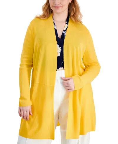 Shop Anne Klein Plus Size Monterey Open-front Cardigan In Golden Yellow