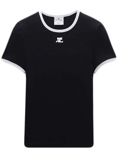 Shop Courrèges Reedition Contrast T-shirt Woman Black In Cotton