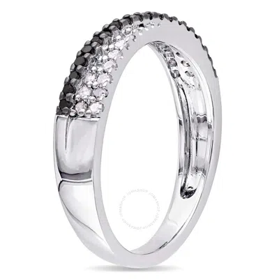 Shop Amour 1/4 Ct Tw Black And White Crossover Diamond Anniversary Band In Sterling Silver With Black Rho In Black / Rhodium / Silver / White