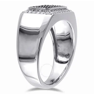 Amour Men's Halo Black Spinel And White Sapphire Square Ring In Sterling Silver In Black / Silver / White