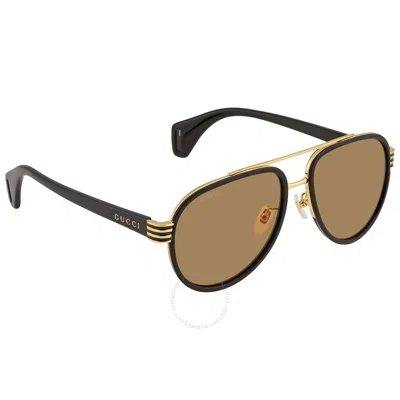 Shop Gucci Amber Pilot Men's Sunglasses Gg0447s 002 58 In Amber / Black