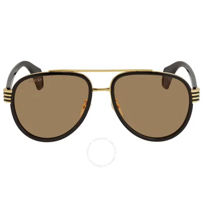 Shop Gucci Amber Pilot Men's Sunglasses Gg0447s 002 58 In Amber / Black