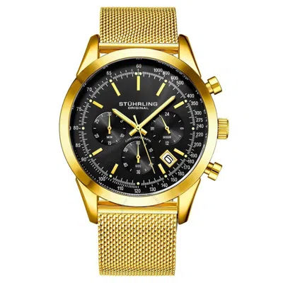 Shop Stuhrling Original Monaco Black Dial Men's Watch M15861 In Black / Gold / Gold Tone / Yellow