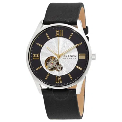 Shop Skagen Holst Open Heart Automatic Black And Silver Dial Men's Watch Skw6710 In Black / Gold Tone / Silver