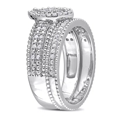 Amour 1/3 Ct Tdw Diamond Marquise Shape Cluster Bridal Set In Sterling Silver In White