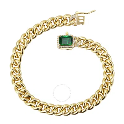 Shop Megan Walford 14k Yellow Gold Plated With Emerald & Diamond Cubic Zirconia Halo Cluster Curb Chain B In Green
