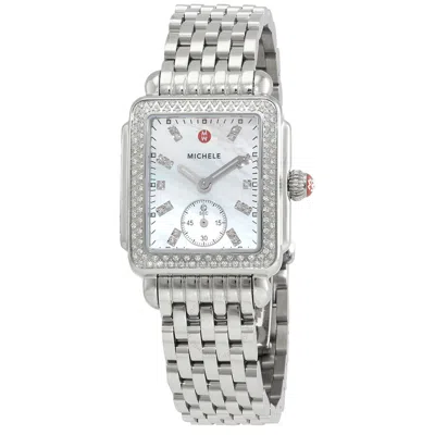 Shop Michele Deco Mid Quartz Diamond Ladies Watch Mww06v000122 In Mop / Mother Of Pearl