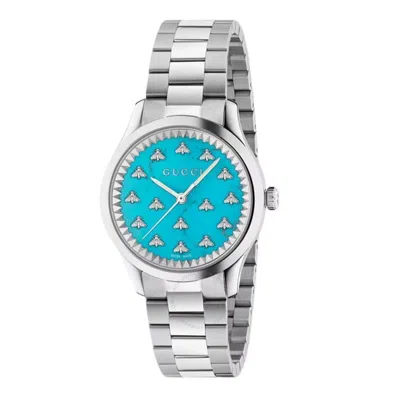 Shop Gucci G-timeless Turquoise Stone Dial With Bees Dial Ladies Watch Ya1265044