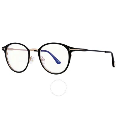 Tom Ford Blue Light Block Round Unisex Eyeglasses Ft5528-b 002 49 In Black / Blue