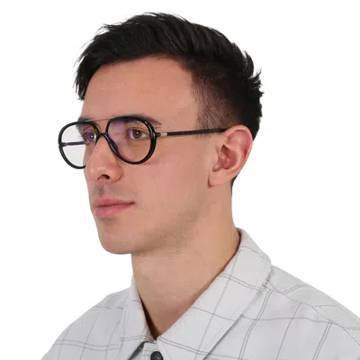 Tom Ford Blue Light Block Pilot Unisex Eyeglasses Ft5838-b 001 57 In Black / Blue