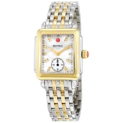 Shop Michele Deco Mother Of Pearl Dial Two-tone Ladies Watch Mww06v000042 In Two Tone  / Gold Tone / Mother Of Pearl / Yellow