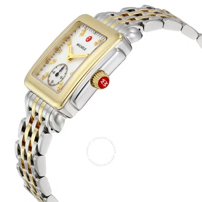 Shop Michele Deco Mother Of Pearl Dial Two-tone Ladies Watch Mww06v000042 In Two Tone  / Gold Tone / Mother Of Pearl / Yellow