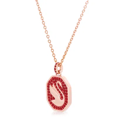 Swarovski Red Rose Gold-tone Plated Signum Swan Pendant Necklace In Red