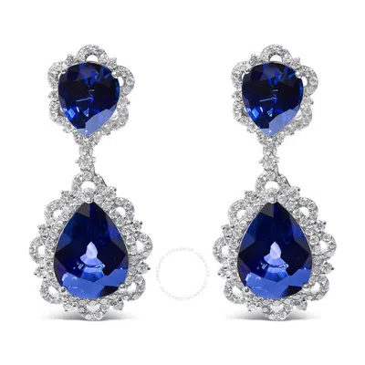 Haus Of Brilliance 18k White Gold Blue Sapphire And Diamond 2.00 Cttw Diamond Halo Drop And Dangle Earring In White