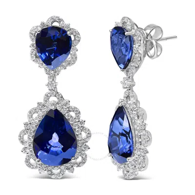 Haus Of Brilliance 18k White Gold Blue Sapphire And Diamond 2.00 Cttw Diamond Halo Drop And Dangle Earring In White