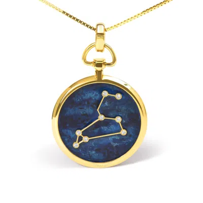 Shop Haus Of Brilliance 18k Yellow Gold Diamond Leo Constellation With Blue Enamel 18" Inch Pendant Neckl
