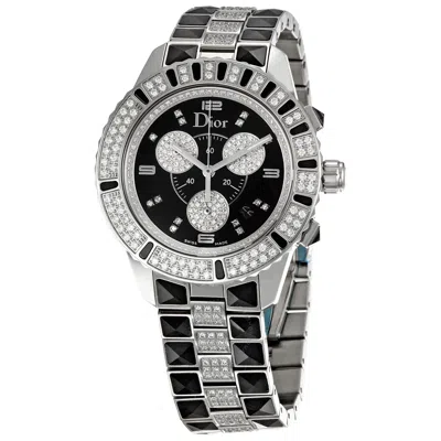 Shop Dior Christal Chronograph Diamond Black Dial Ladies Watch Cd11431dm001