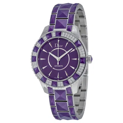 Shop Dior Christal Diamond Purple Dial Ladies Watch Cd144515m001 In Purple / Skeleton