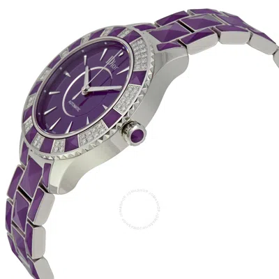 Shop Dior Christal Diamond Purple Dial Ladies Watch Cd144515m001 In Purple / Skeleton