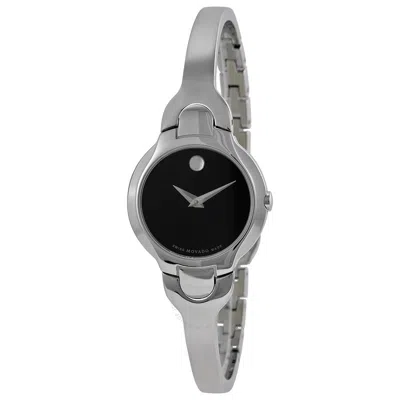 Shop Movado Kara Black Dial Stainless Steel Ladies Watch 0605247 In Black / Silver