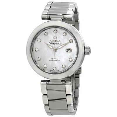 Shop Omega Deville Mother Of Pearl Diamond Dial Stainless Steel Ladies Watch 42530342055002 In Mop / Mother Of Pearl / White