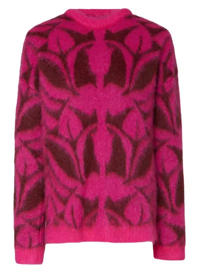 Shop La Doublej Camden Jumper In Fuchsia & Bordeaux In Brushed Wool In Pink