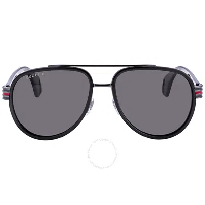 Shop Gucci Polarized Grey Pilot Men's Sunglasses Gg0447s 001 58 In Black / Dark / Grey / Ruthenium