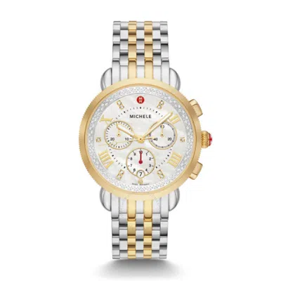 Shop Michele Sports Sail Chronograph Quartz Ladies Watch Mww01c000142 In Two Tone  / Gold Tone / Mop / Mother Of Pearl / Yellow