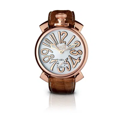 Shop Gagà Milano Gaga Milano Automatic Men's Watch 5011mn08r0labn0 In Brown / Gold / Gold Tone / Mother Of Pearl / Rose / Rose Gold / Rose Gold Tone / White