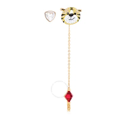 Shop Swarovski Gold-tone Plated Zodiac Tiger Asymmetrical Drop Earrings In Multicolored