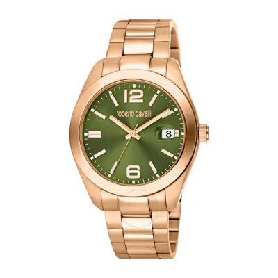 Shop Roberto Cavalli Fashion Watch Quartz Green Dial Men's Watch Rc5g051m0065 In Gold Tone / Green / Rose / Rose Gold Tone