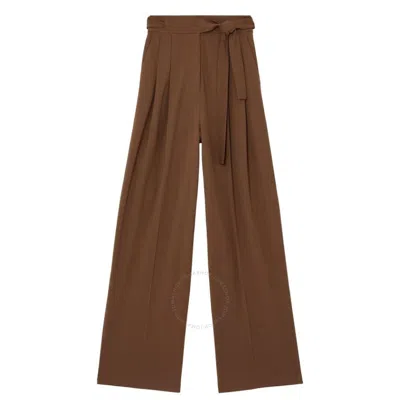 Shop Burberry Warm Walnut Nicola Viscose Wool Wide-leg Tailored Trousers