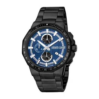 Shop Roberto Cavalli Fashion Watch Chronograph Quartz Blue Dial Men's Watch Rv1g200m0061 In Black / Blue