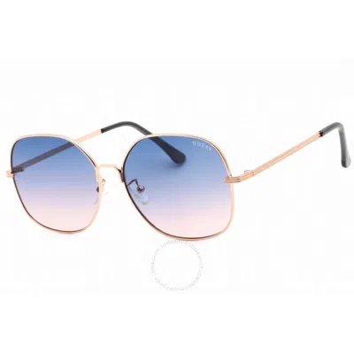 Shop Guess Factory Blue Gradient Butterfly Ladies Sunglasses Gf0385 28w 61 In Blue / Gold / Rose / Rose Gold