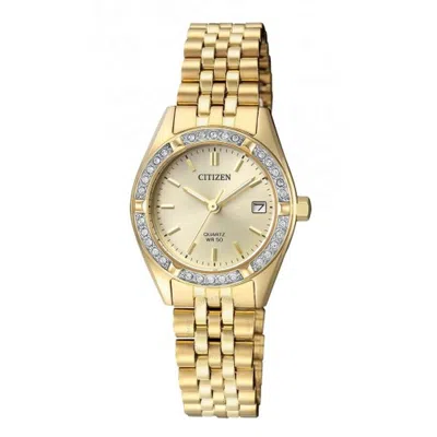 Shop Citizen Quartz Crystal Gold Dial Ladies Watch Eu6062-50p In Gold / Gold Tone